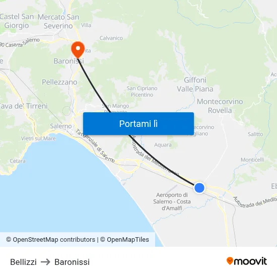 Bellizzi to Baronissi map