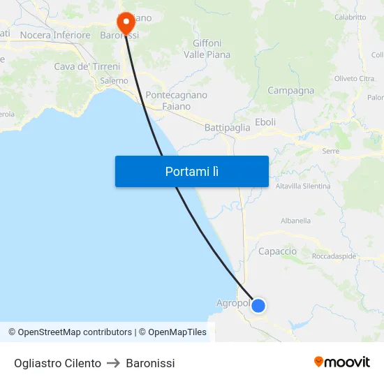 Ogliastro Cilento to Baronissi map