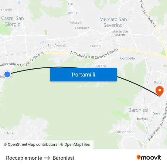 Roccapiemonte to Baronissi map