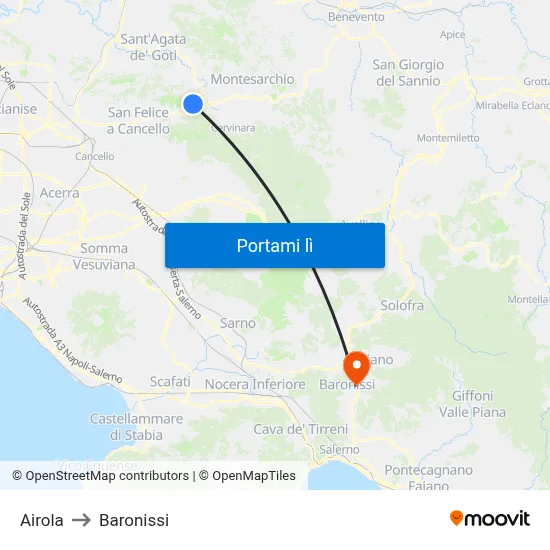 Airola to Baronissi map