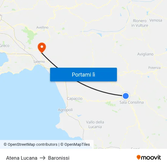 Atena Lucana to Baronissi map