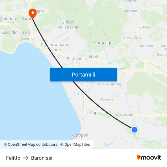 Felitto to Baronissi map