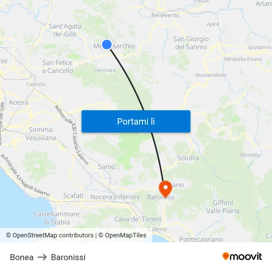 Bonea to Baronissi map