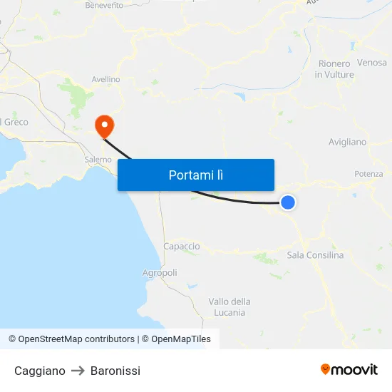 Caggiano to Baronissi map