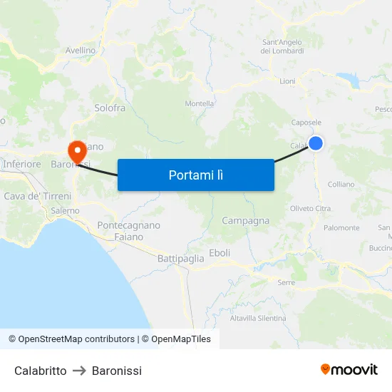 Calabritto to Baronissi map