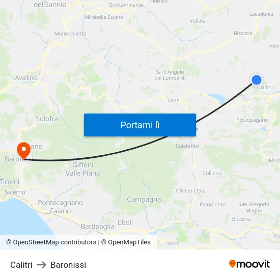 Calitri to Baronissi map