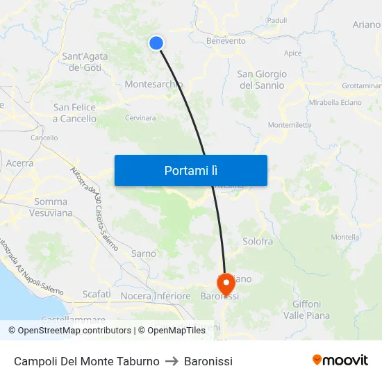 Campoli Del Monte Taburno to Baronissi map