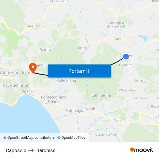 Caposele to Baronissi map