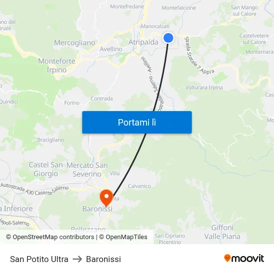 San Potito Ultra to Baronissi map