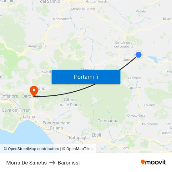Morra De Sanctis to Baronissi map