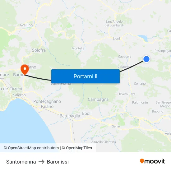 Santomenna to Baronissi map