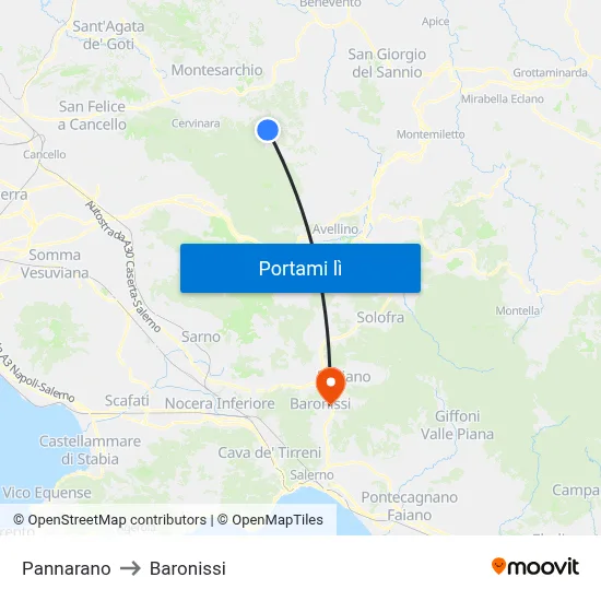 Pannarano to Baronissi map