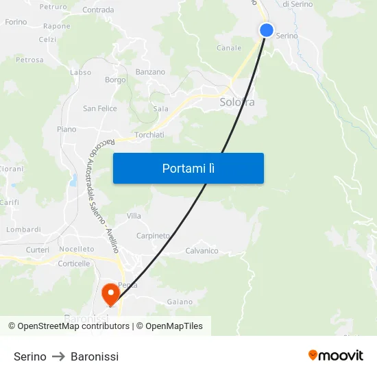 Serino to Baronissi map