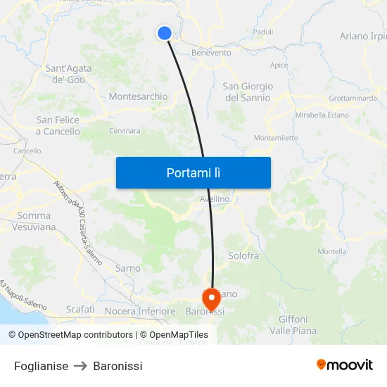 Foglianise to Baronissi map