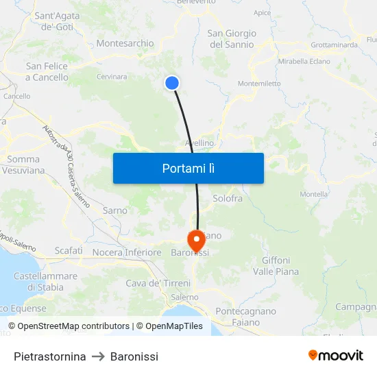 Pietrastornina to Baronissi map