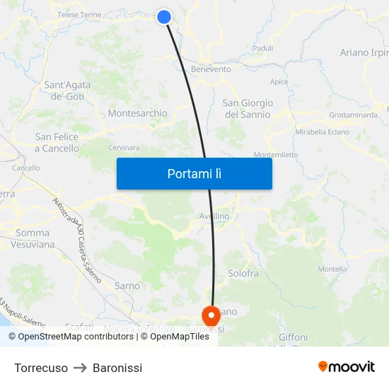 Torrecuso to Baronissi map