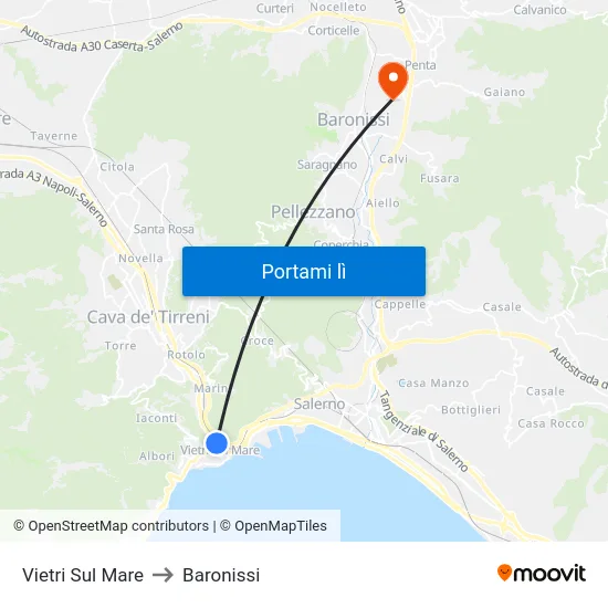 Vietri Sul Mare to Baronissi map