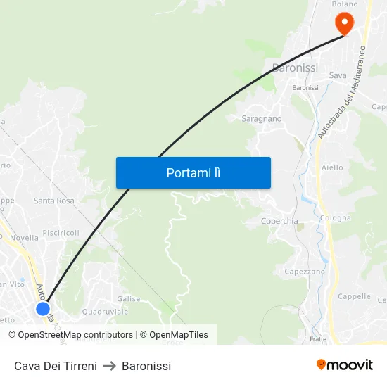 Cava Dei Tirreni to Baronissi map