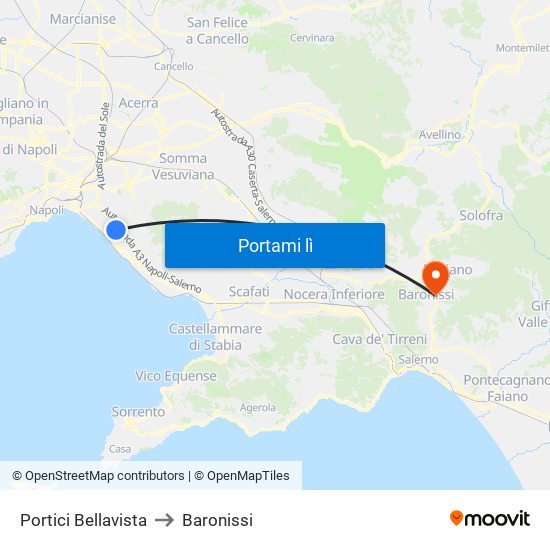 Portici Bellavista to Baronissi map