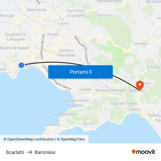 Scarlatti to Baronissi map