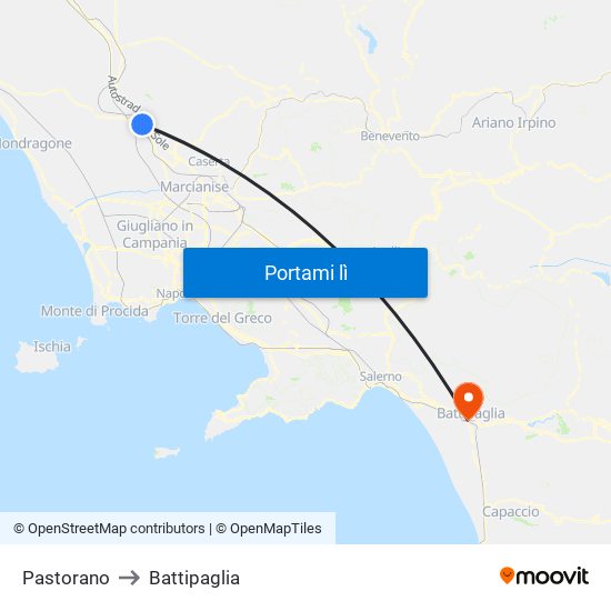 Pastorano to Battipaglia map