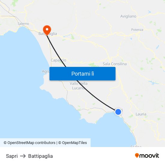 Sapri to Battipaglia map