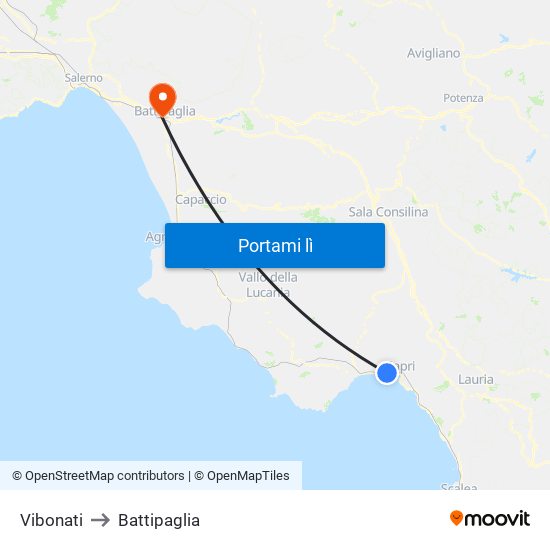 Vibonati to Battipaglia map