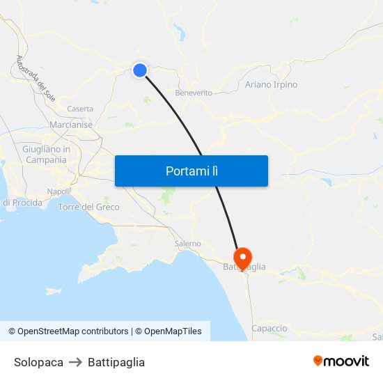 Solopaca to Battipaglia map