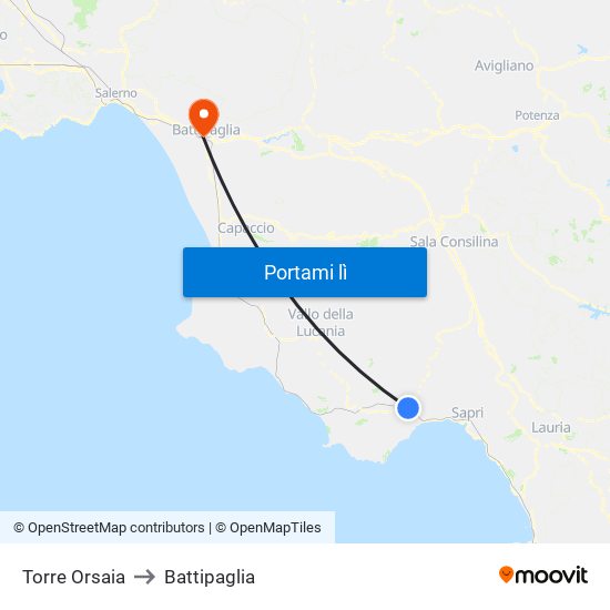 Torre Orsaia to Battipaglia map