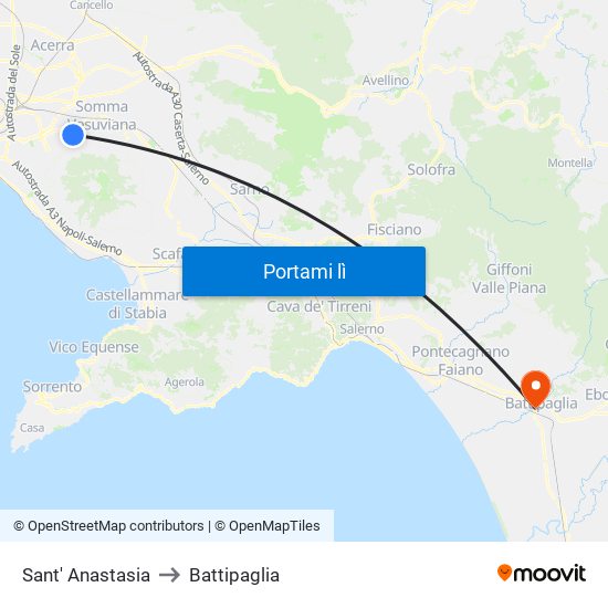 Sant' Anastasia to Battipaglia map