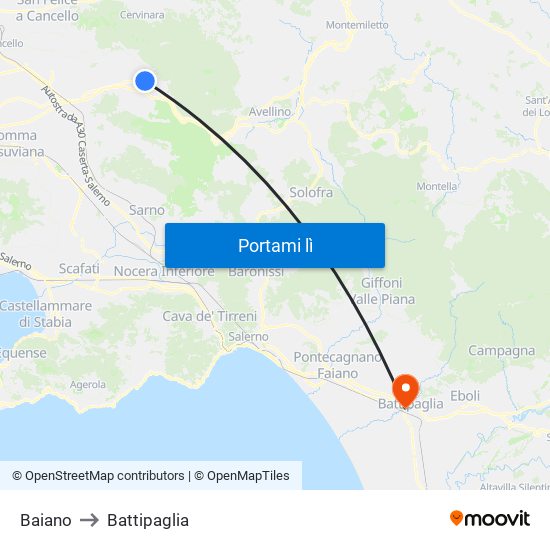 Baiano to Battipaglia map