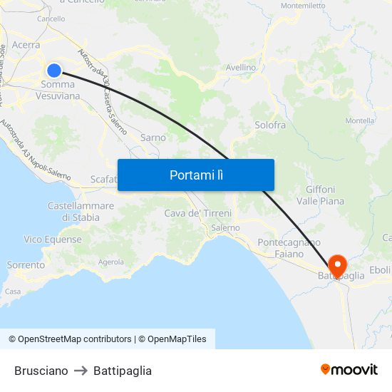 Brusciano to Battipaglia map