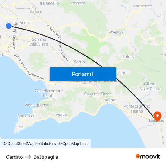 Cardito to Battipaglia map