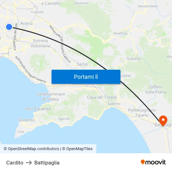 Cardito to Battipaglia map