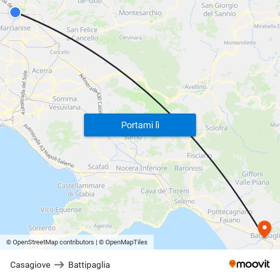 Casagiove to Battipaglia map