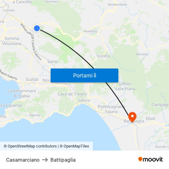 Casamarciano to Battipaglia map