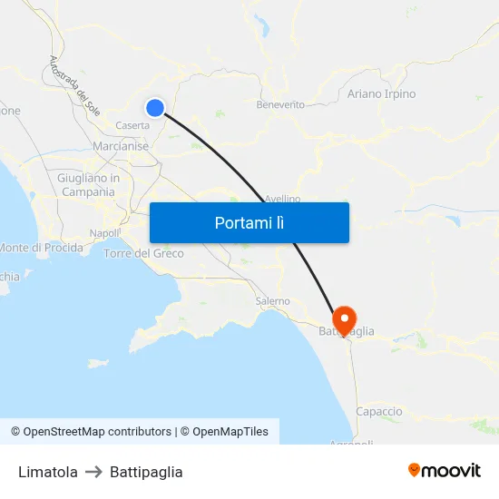 Limatola to Battipaglia map