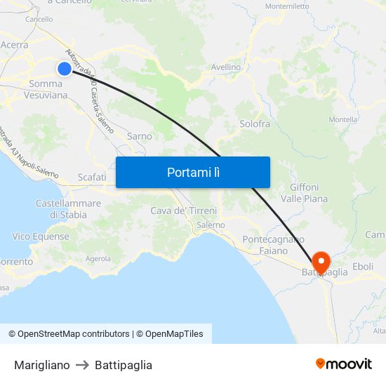 Marigliano to Battipaglia map