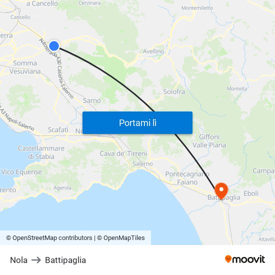 Nola to Battipaglia map