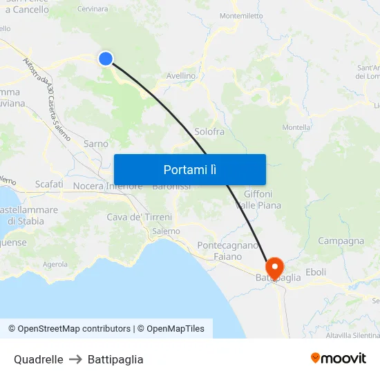 Quadrelle to Battipaglia map