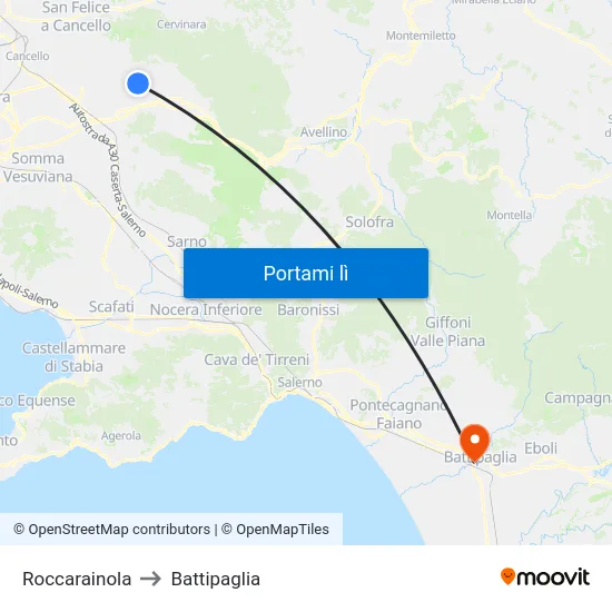 Roccarainola to Battipaglia map