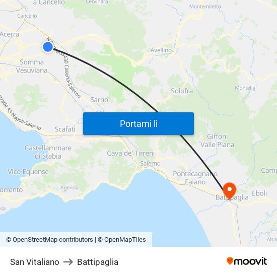 San Vitaliano to Battipaglia map