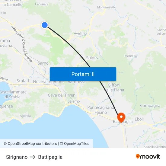 Sirignano to Battipaglia map