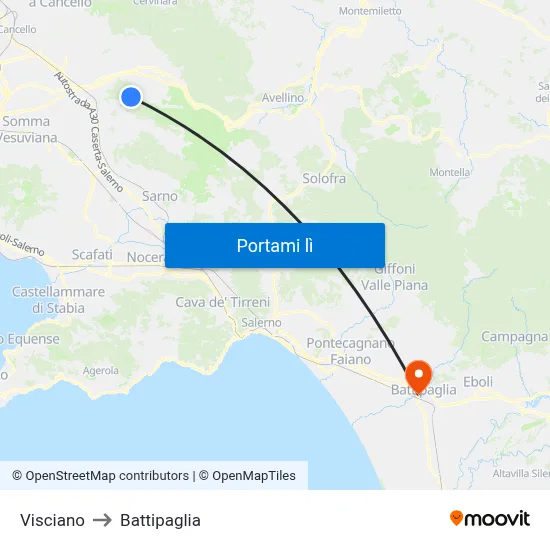 Visciano to Battipaglia map