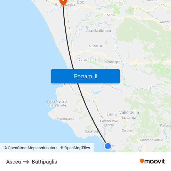 Ascea to Battipaglia map