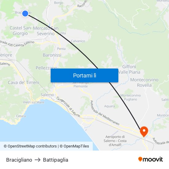 Bracigliano to Battipaglia map