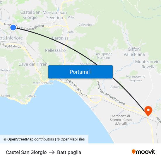 Castel San Giorgio to Battipaglia map