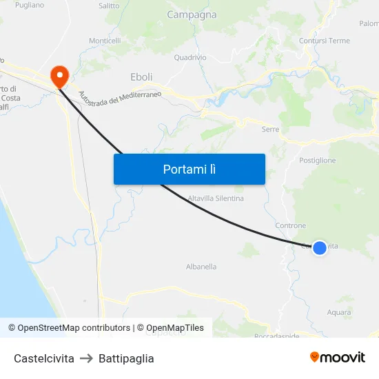 Castelcivita to Battipaglia map