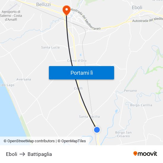 Eboli to Battipaglia map
