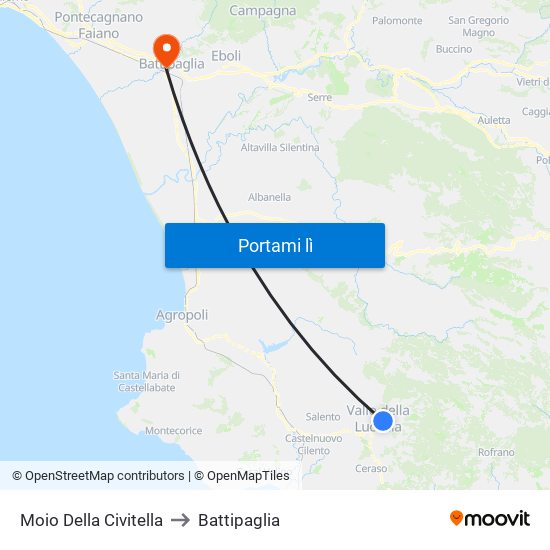 Moio Della Civitella to Battipaglia map